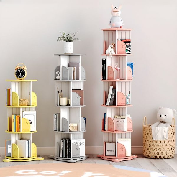 "Vertical Closed Back Rotating Standalone Synthetic Material Standard Children's Bookshelf with 5 Shelves/4 Shelves/3 Shelves"