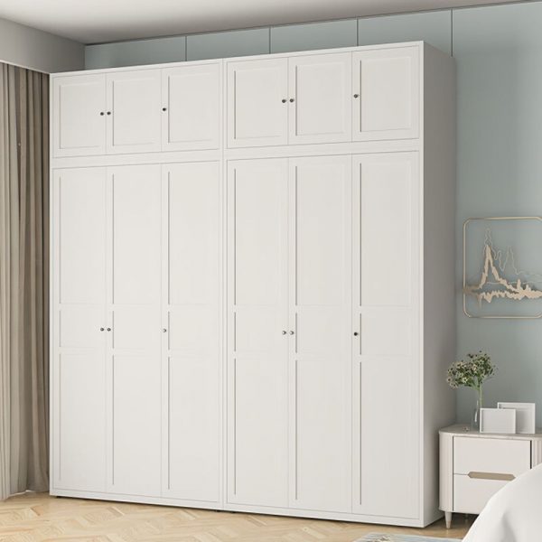 "Modern White Metal Kids Wardrobe with Multiple Shelves and Doors, Removable Clothing Rod"
