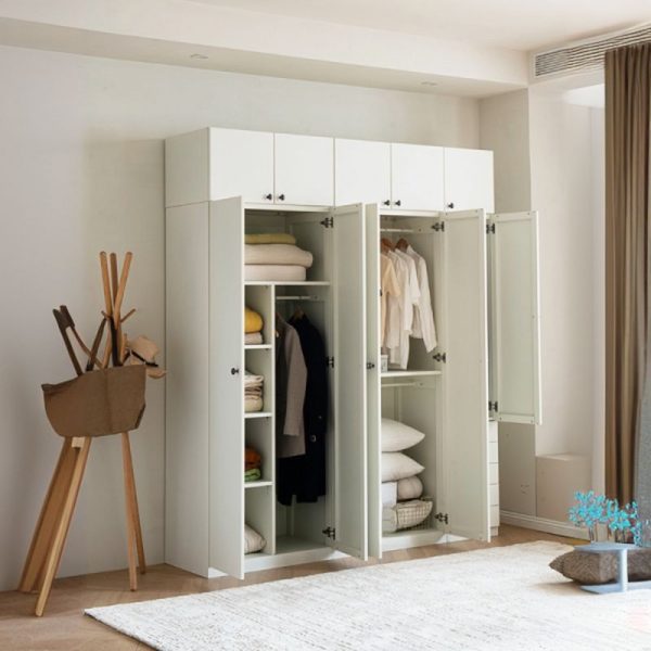 "Sleek White Metal Kids Wardrobe with Shelf, Clothing Rod, and Door"