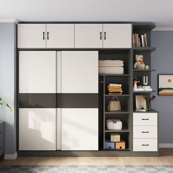 "Elegant White Wood Kids Wardrobe with Shelf, 3 Drawers, Clothing Rod, and Door"