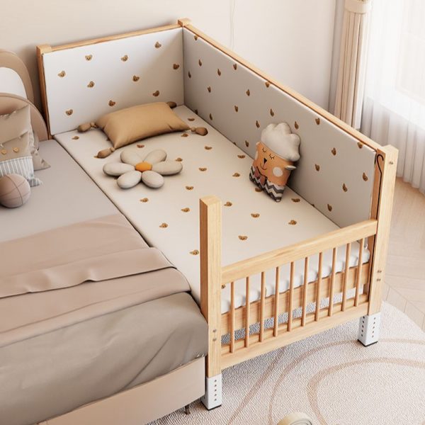 "Unfinished Color Modern Simple Style Lumber Standard Children Bed with Coir Mattress & Guardrail for Gender Neutral"