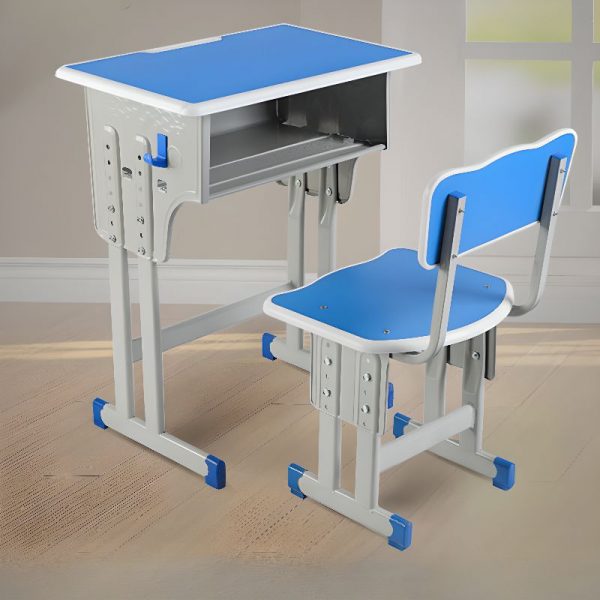 "Multi-levelled Damp-proof Steel Carnation/Azure/Wood Color Kids Desk with Alloy Legs, 1 Shelf, Ergonomic"