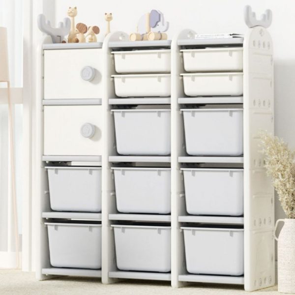 "Animals Polymer Compound Unfixed Standard Kids Bookshelf in Grey with 5 Shelves/3 Shelves, Open Back and 2 Doors"