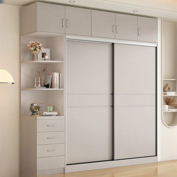 "Composite Wood Kids Wardrobe in Gray with Shelf and Compartment, Clothing Rod and Door"