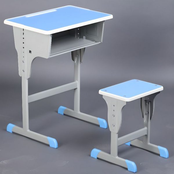"Ergonomic Engineered Wood Adjustable Height Children Computer Desk in Cerulean with Chair, Storage and 1 Shelf"