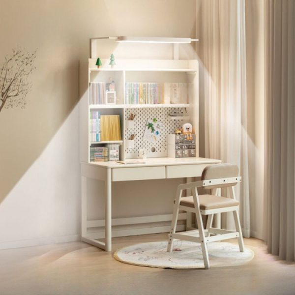 "Lumber Kids Computer Desk in Pale Wood Finish with Locker and 2 Drawers"