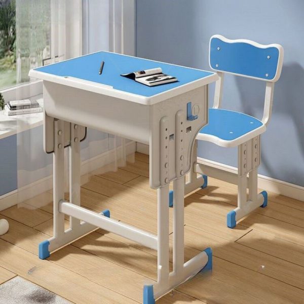 "Height-adjustable Watertight Timber Kids Computer Desk with Chair in Cerulean, Container Storage & Shelf"