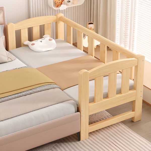 "Art Deco Gender Neutral Lumber Standard Kids Bed in Wood Grain with Guardrail"