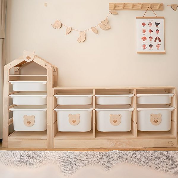 "House Timber Scratch-proof Double-sided Standard Children's Bookshelf in Natural Wood Grain Color Variation with 3 Shelves/5 Shelves and Open Back"