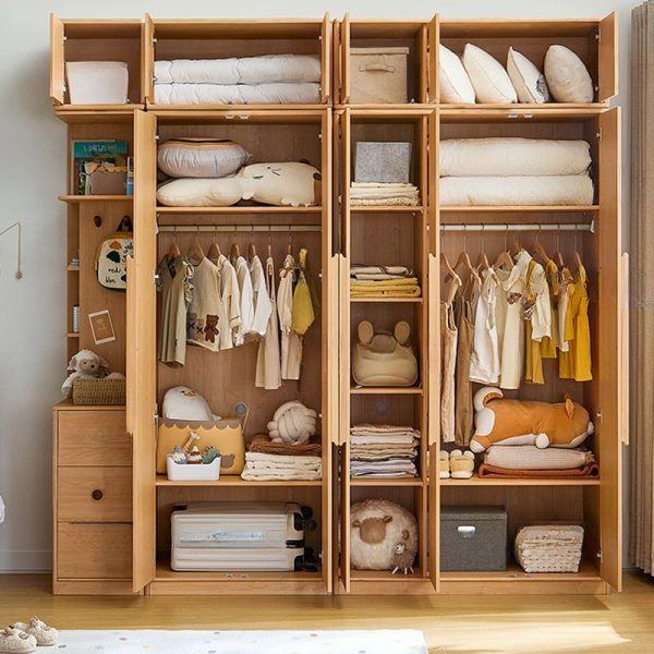 "Auburn Wood Kids Wardrobe with Shelf, Clothing Rod, and Door"