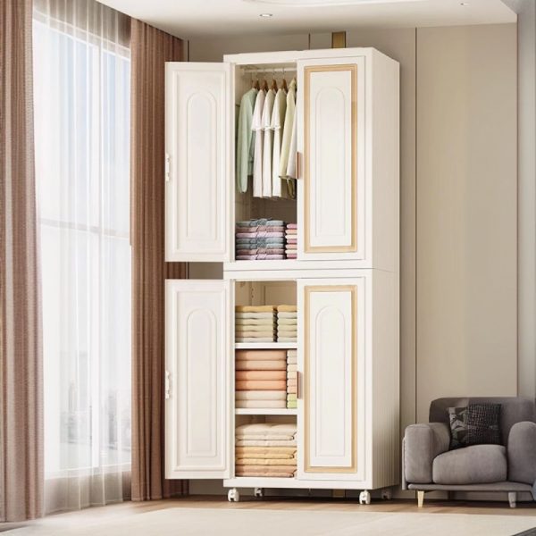 "Chalk Polymerized Material Kids Wardrobe with Clothing Rod and Door"