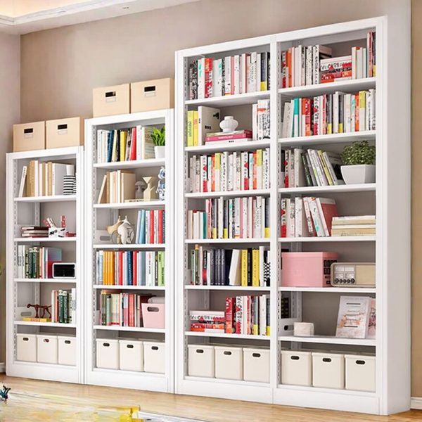 "White Trendy Standard Children's Bookshelf with Multiple Metal Shelves (7/5/8), Open Back, Scratch-tolerant, Detached"