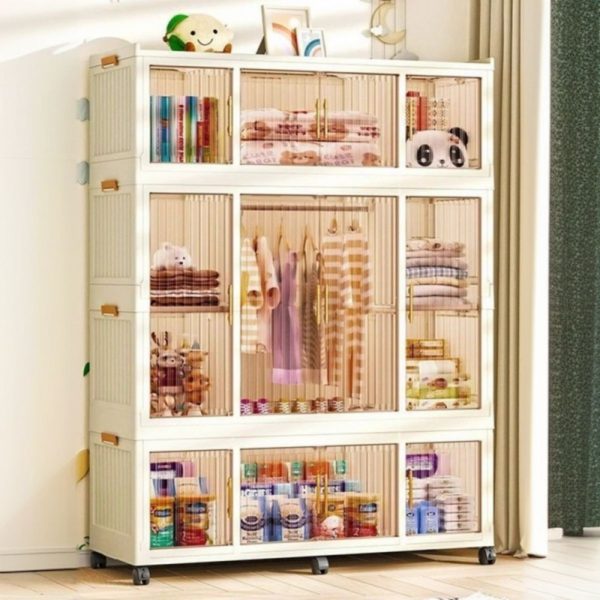 "Versatile White Polymer Kids Wardrobe with Shelf, Clothing Rod, and Door"