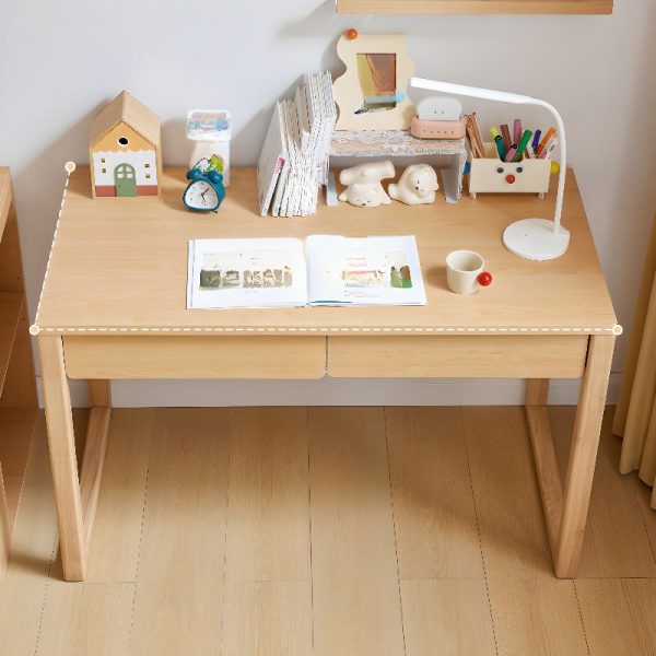 "Timber Moisture-proof Kids Computer Desk in Light Wood with Storage and 2 Drawers"