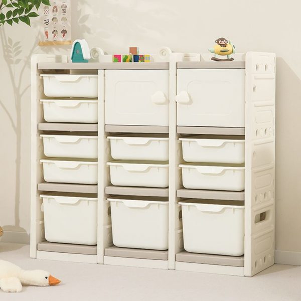 "Polymer Compound Unfixed Horizontal/Vertical Children Toy Organizer in White with 4 Shelves/3 Shelves, Closed Back and 2 Doors/4 Doors"