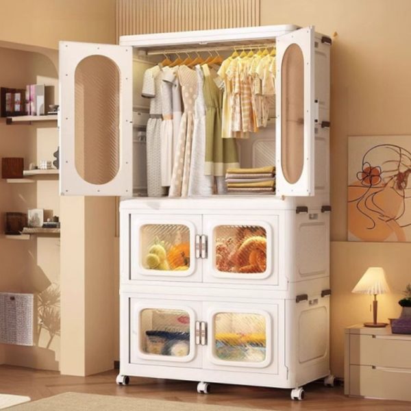 "Chalk-Colored Kids Armoire with Polymer Compound, Shelf, and Clothing Rod"