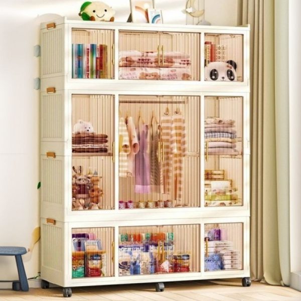 "Polymerized Material Children Armoire in White with Shelf and Clothing Rod"
