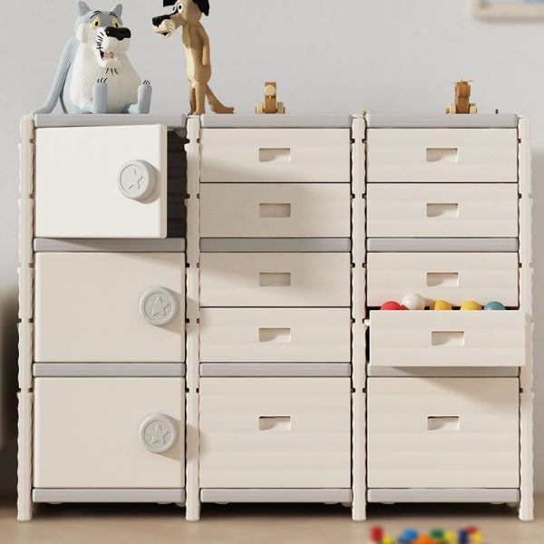 "Ivory Standard Children's Bookshelf with 10 Drawers/5 Drawers Featuring Pull Knobs/Gullies"