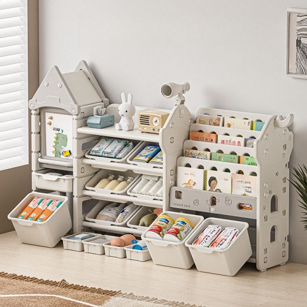 "Art Deco Vertical Standard Kids Bookshelf with Shelf, Open Back, Scratch-defiant, Synthetic Material, Standalone Installation"
