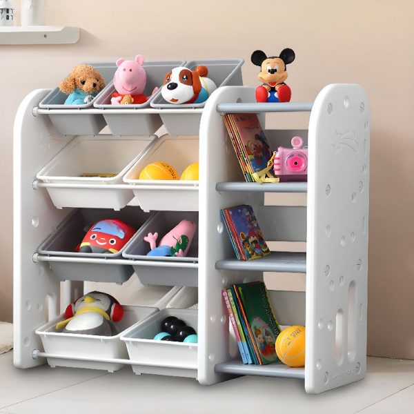 "Trendy Scratch-proof Plastic Vertical/Horizontal Standard Kids Bookshelf in Ivory/Chalk with 8 Shelves/4 Shelves/3 Shelves and Closed Back"