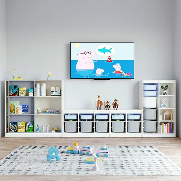 "Trendy Composite Wood Vertical Scratch-shielded Standard Children's Bookshelf in Dove Grey with 3 Shelves/2 Shelves/4 Shelves and Closed Back"