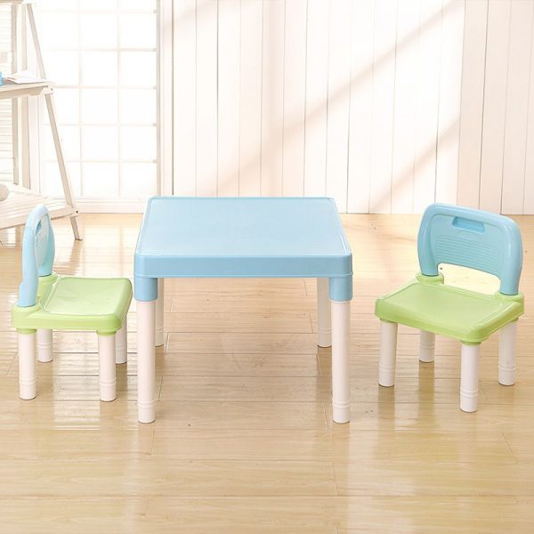 "Watertight Polymer Compound Kids Art Desk with Chair in Pink/Cerulean/Lime Green"