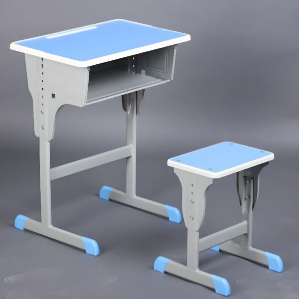 "Ergonomic Composite Wood Multi-levelled Children Computer Desk in Blue/Unfinished Color/Green with Chair, Locker and 1 Shelf"