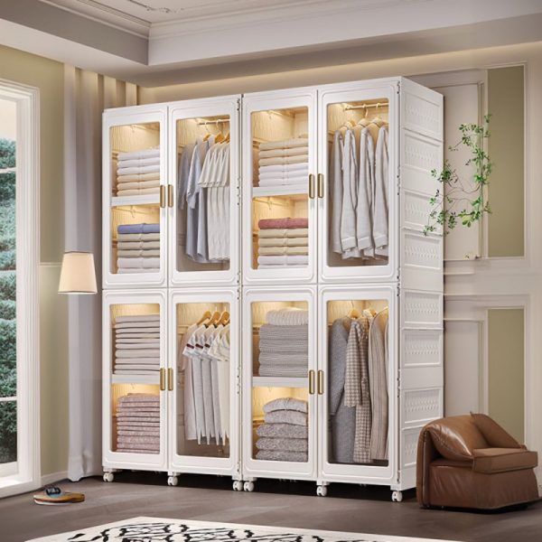 "Polymer Compound Kids Wardrobe in Chalk with Shelf, Clothing Rod and Door"