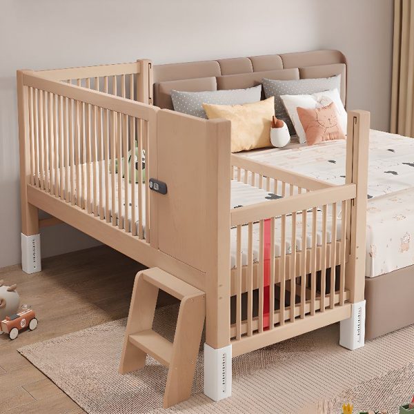 "Casual Standard Children Bed Natural Wood Natural Wood Finish Gender Neutral Ladder Guardrail"