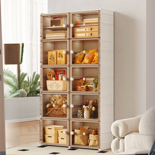 "Simple Synthetic Material Scratch-repellent Vertical Standard Kids Bookshelf in Chalk with 11 Shelves/9 Shelves/5 Shelves and 4 Doors/5 Doors/2 Doors"