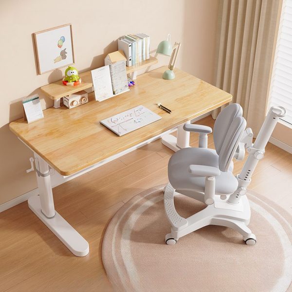 "Unfinished Color Wood Moisture-proof Adjustable Height Children Computer Desk with Receptacle, Shelf, Hutch"