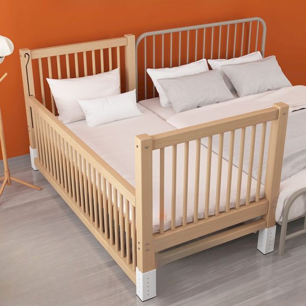 "Modish Unfinished Color Lumber Gender Neutral Panel Kids Bed with Guardrail"