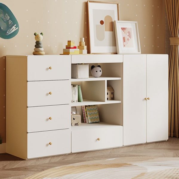 "White Engineered Wood Kids Armoire with Shelf, Clothing Rod, Door"