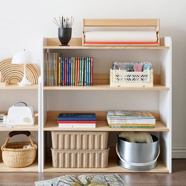 "Modish Natural Color Horizontal/Vertical Open Back Lumber Unattached Standard Children's Bookshelf"