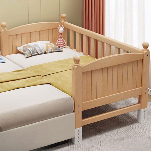 "Simple Natural Color Timber Gender Neutral Standard Children Bed with Detachable Guardrails"