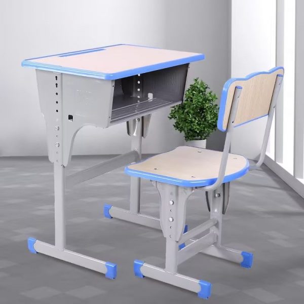 "Lumber Natural Wood Finish Water-resistant Adjustable Kids Desk Alloy Adjustable Height with Stockroom"