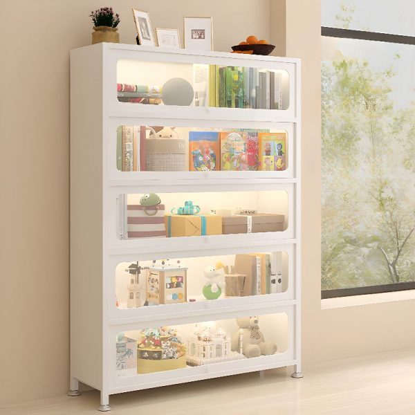 "Casual Chalk Closed Back Alloy Scratch-shielded Standard Kids Bookshelf with 5 Shelves/4 Shelves/3 Shelves, 5 Doors/4 Doors/3 Doors"
