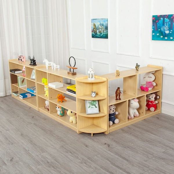 "Wood Grain Engineered Wood Standard Kids Bookshelf with 3 Shelves, Horizontal Orientation, Open Back, Scratch-proof, Double-sided"