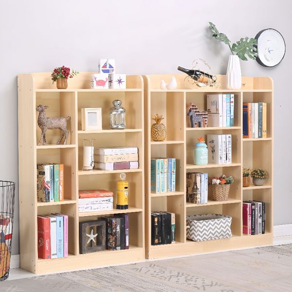 "Simple Wood Independent Vertical Standard Children's Bookshelf in Wood Color with 9 Shelves/12 Shelves/7 Shelves and Closed Back"