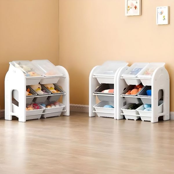 "Ivory Standard Children's Bookshelf with 3/8 Shelves, Horizontal Orientation, Closed Back, Synthetic Material Shelves, Unfixed, Scratch-tolerant"