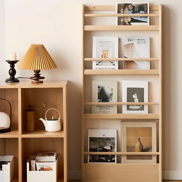"Wall-supported Standard Children's Bookshelf in Natural Wood Finish Poplar"