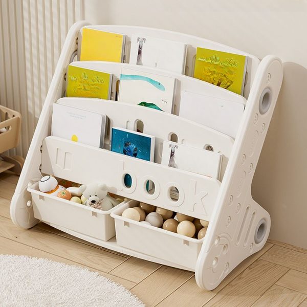 "Art Deco Standard Kids Bookshelf: Horizontal Orientation, Closed Back, Synthetic Material Shelves, Standalone Installation"