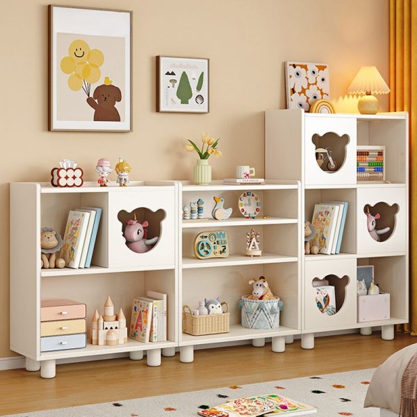 "White Standard Children's Bookshelf with Animal Theme, 4 Shelves, Closed Back, Timber Shelf, Unfixed, Scratch-proof"