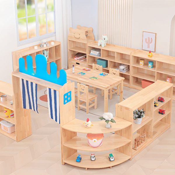 "Scratch-proof Horizontal Standard Kids Bookshelf with Oak/Pine in Natural Wood Finish and 4 Shelves, Closed Back, Unfixed Installation"
