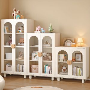 "Standard Children's Bookshelf with Animal Theme, Natural Wood Finish, Multiple Shelves, Closed Back, Timber Shelf, 2 Doors, Scratch-proof"