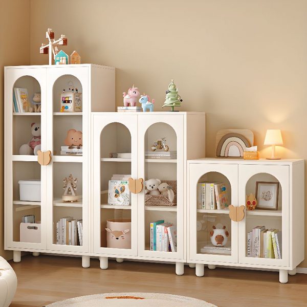 "Standard Children's Bookshelf with Animal Theme, Natural Wood Finish, Multiple Shelves, Closed Back, Timber Shelf, 2 Doors, Scratch-proof"