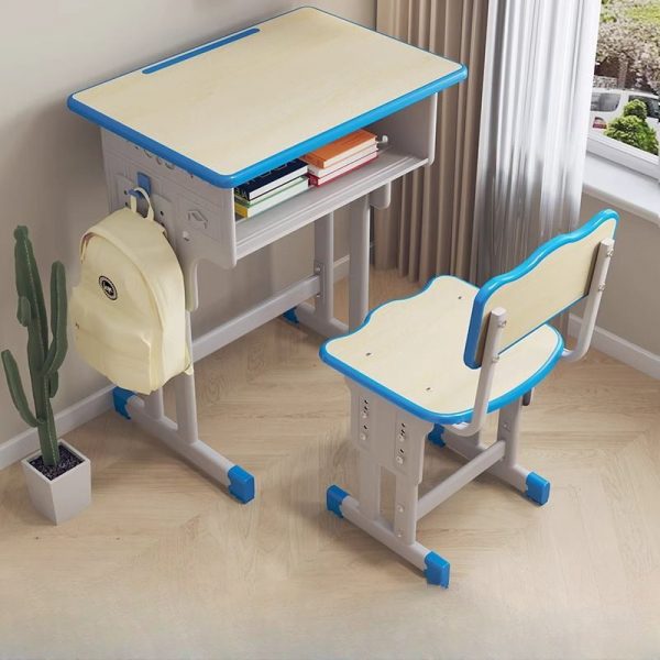 "Wood Adjustable Height Water-resistant Children Computer Desk in Olive Green/Natural Color/Rose with Chair, Container and Shelf"