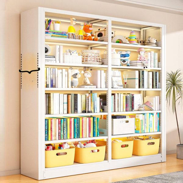 "Modern Simple Style Alloy Double-sided Scratch-durable Standard Kids Bookshelf in Chalk with 7 Shelves/4 Shelves/6 Shelves and Open Back"