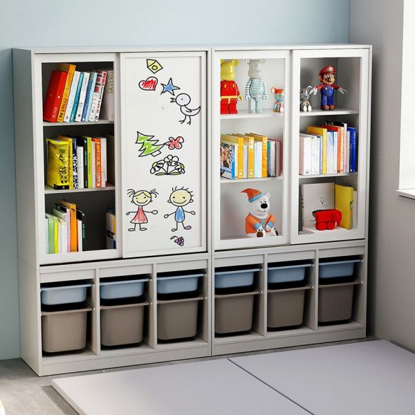 "Modish Lumber Vertical Scratch-repellent Standard Children's Bookshelf with 7 Shelves/9 Shelves and Sliding Door"