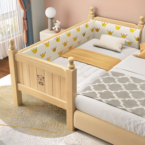 "Modern Simple Style Pine Natural Finish Kids Daybed with Panel Headboard and Guardrail for Gender Neutral"
